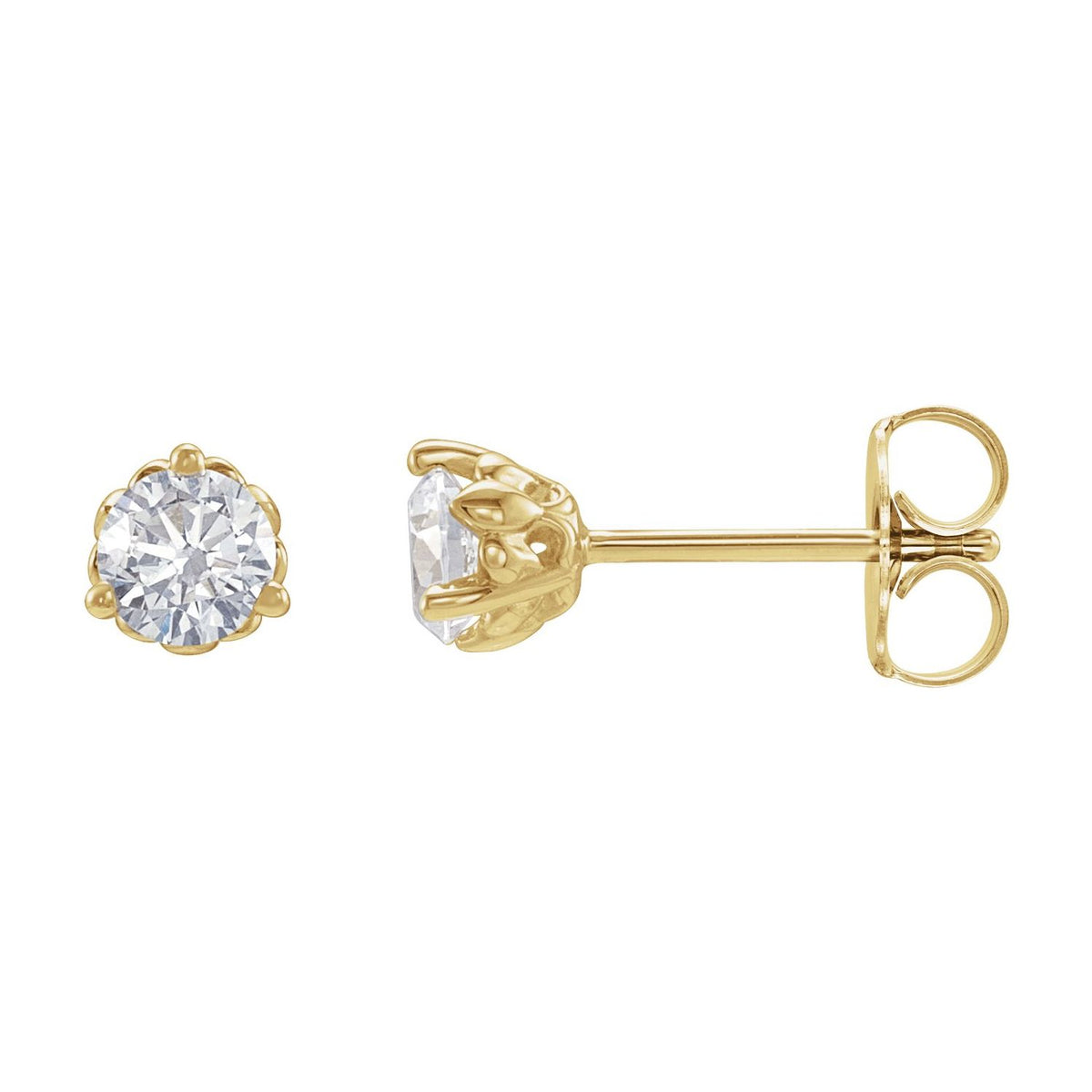 Round 3-Prong Fleur-de-lis Earrings · 0.2–0.5 ct — 14K Yellow Gold