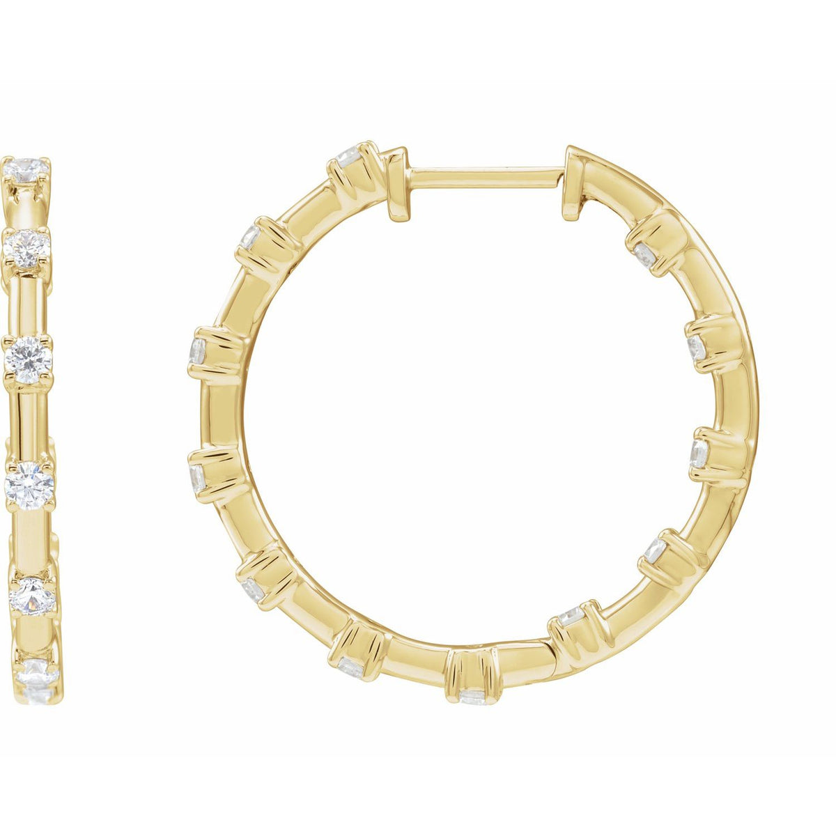 Lab-Grown Diamond Inside-Outside Hoop Earrings · 1 ct — 14K Yellow Gold