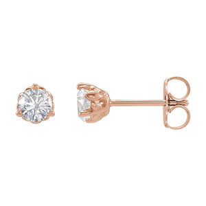 Round 3-Prong Fleur-de-lis Earrings · 0.2–0.5 ct — 14K Rose Gold
