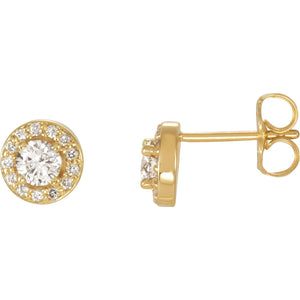 Round 4-Prong Halo-Style Earrings · 0.38–2.33 ct — 14K Yellow Gold
