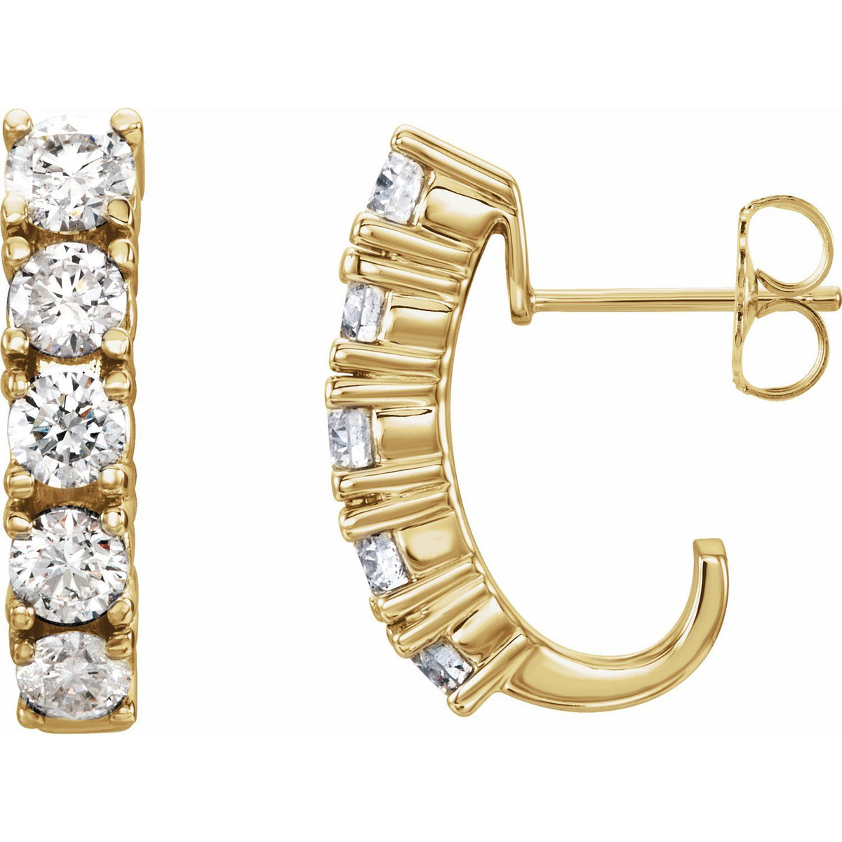 Accented J-Hoop Earrings · 1.5 ct — 14K Yellow Gold