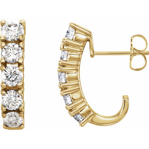 Accented J-Hoop Earrings · 1.5 ct — 14K Yellow Gold
