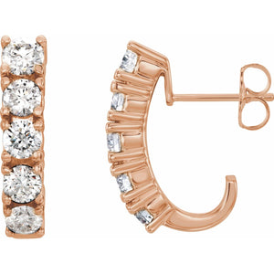 Accented J-Hoop Earrings · 1.5 ct — 14K Rose Gold