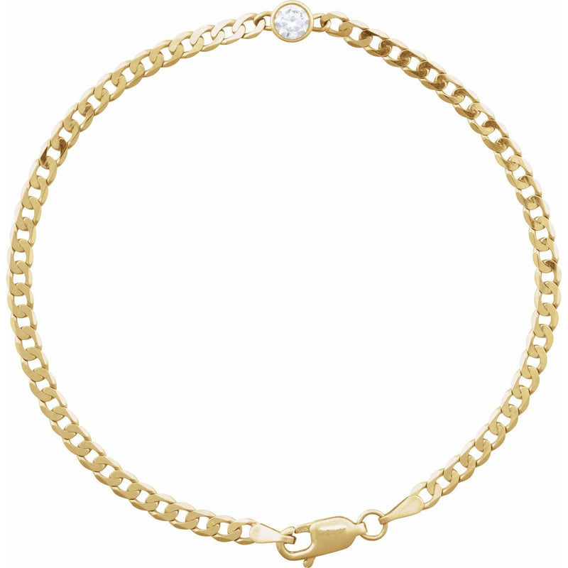 Bezel-Set Solitaire Curb Link Bracelet · 0.07–0.25 ct — 14K Yellow Gold