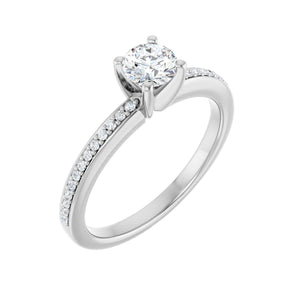 Accented Shank Round Engagement Ring · 0.5–3 ct — 14K White Gold