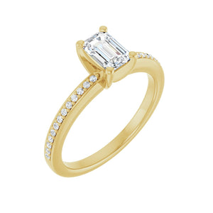 Accented Shank Emerald Engagement Ring · 0.75–1 ct — 14K Yellow Gold