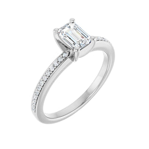 Accented Shank Emerald Engagement Ring · 0.75–1 ct — 14K White Gold