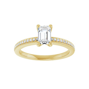 Accented Shank Emerald Engagement Ring · 0.75–1 ct — 14K Yellow Gold, detail