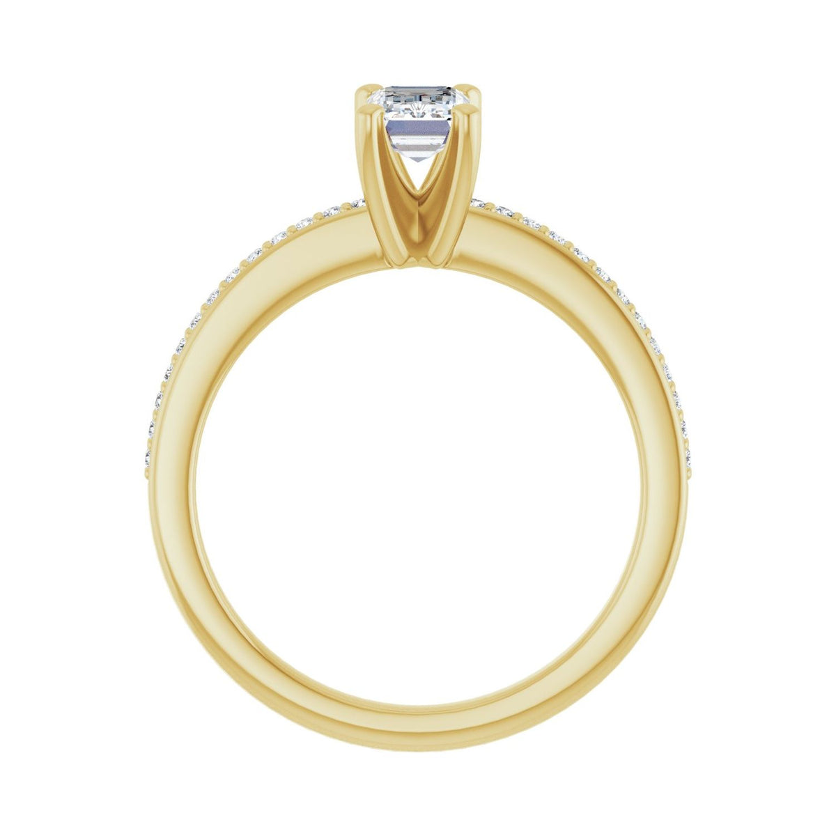 Accented Shank Emerald Engagement Ring · 0.75–1 ct — 14K Yellow Gold, detail