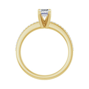 Accented Shank Emerald Engagement Ring · 0.75–1 ct — 14K Yellow Gold, detail