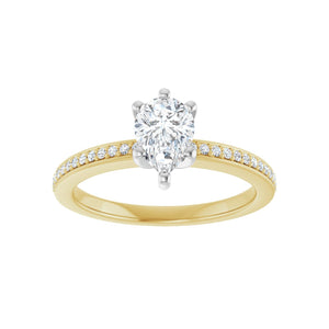 Accented Shank Pear Engagement Ring · 0.5–1 ct — 14K Yellow & White Gold, detail