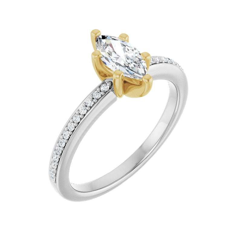 Accented Shank Marquise Engagement Ring · 0.5–1.5 ct — 18K White & Yellow Gold