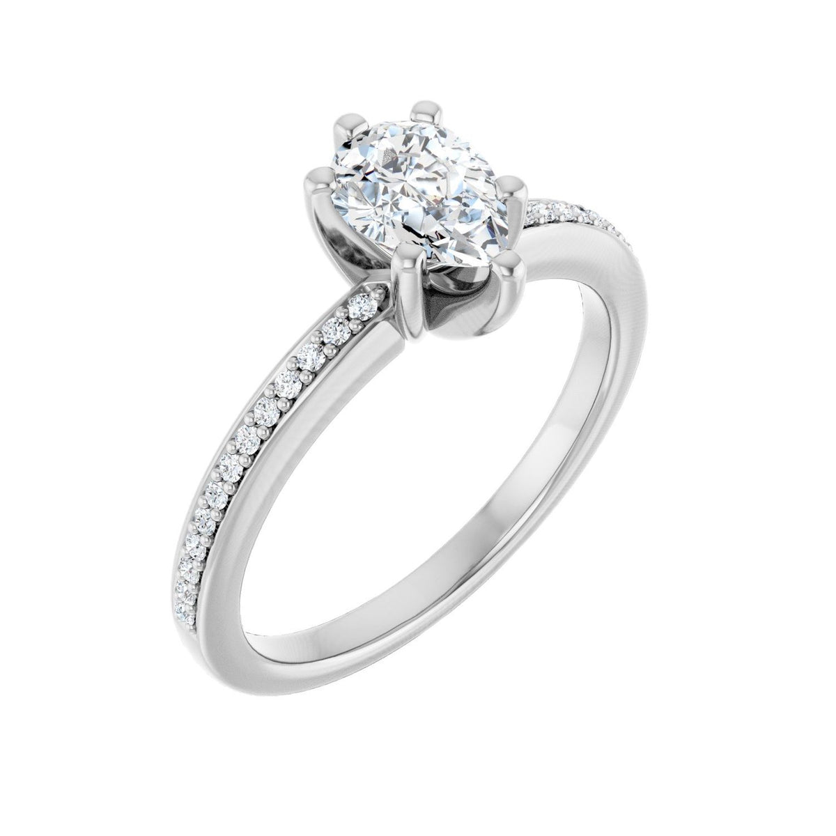 Accented Shank Pear Engagement Ring · 0.5–1 ct — 14K White Gold