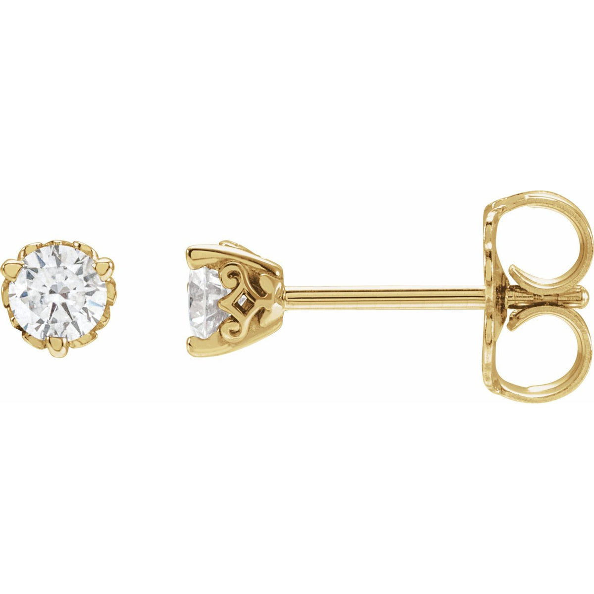 Round 3-Prong Scroll Stud Earrings · 0.2–0.5 ct — 14K Yellow Gold