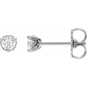 Round 3-Prong Scroll Stud Earrings · 0.2–0.5 ct — 14K White Gold