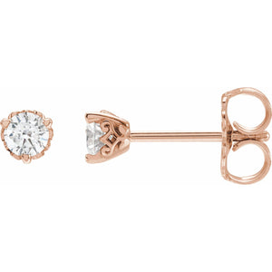 Round 3-Prong Scroll Stud Earrings · 0.2–0.5 ct — 14K Rose Gold
