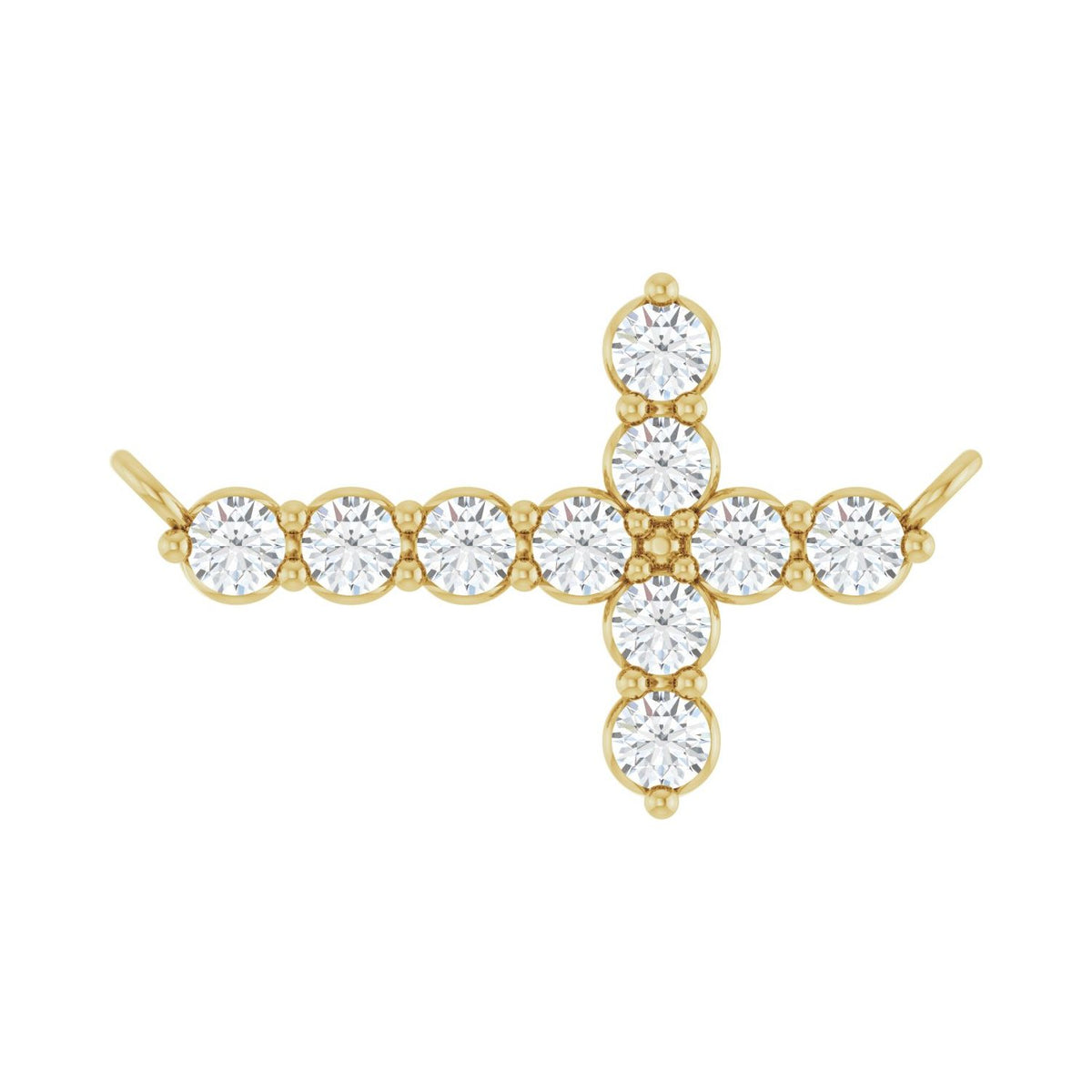 Accented Sideways Cross Necklace · 2.33 ct — 14K Yellow Gold