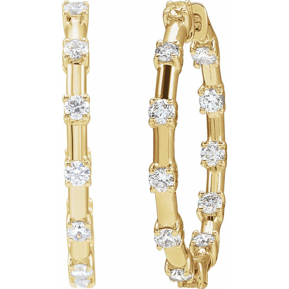 Lab-Grown Diamond Inside-Outside Hoop Earrings · 1 ct — 14K Yellow Gold view 2
