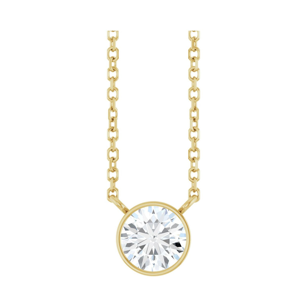 Bezel-Set Solitaire Necklace · 6.13–7.5 ct — 14K Yellow Gold