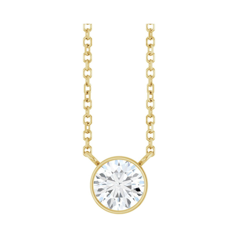 Bezel-Set Solitaire Necklace · 6.13–7.5 ct — 14K Yellow Gold