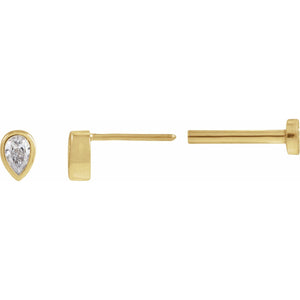 Pear Bezel-Set Stud Earrings · 0.05–0.2 ct — 14K Yellow Gold