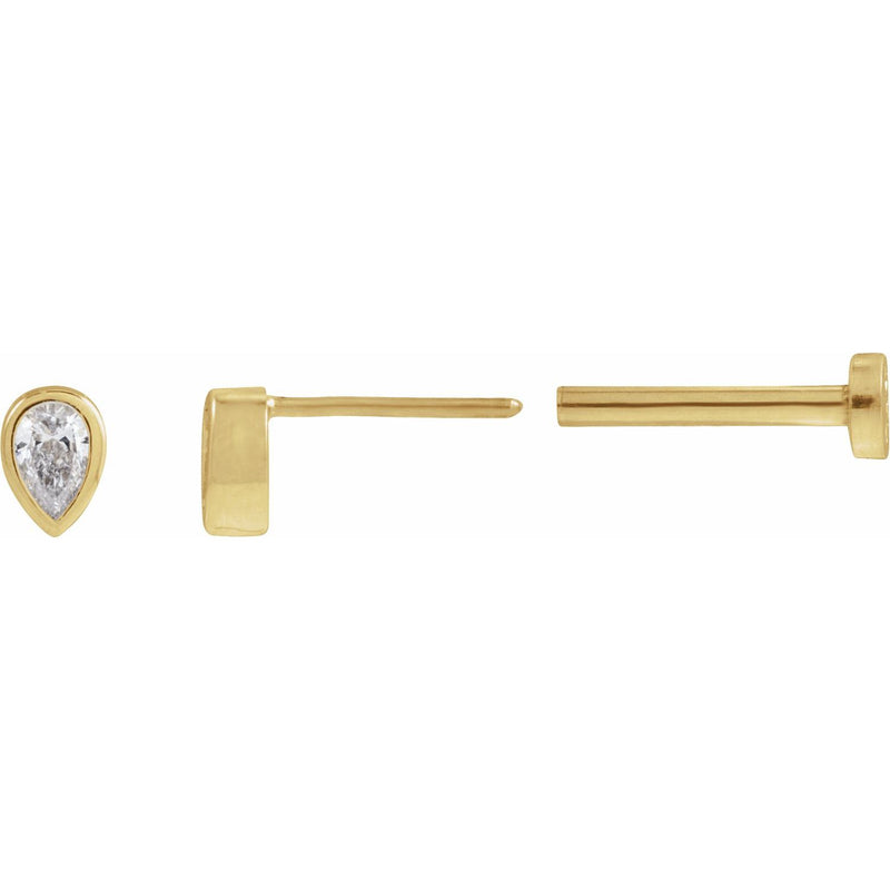 Pear Bezel-Set Stud Earrings · 0.05–0.2 ct — 14K Yellow Gold