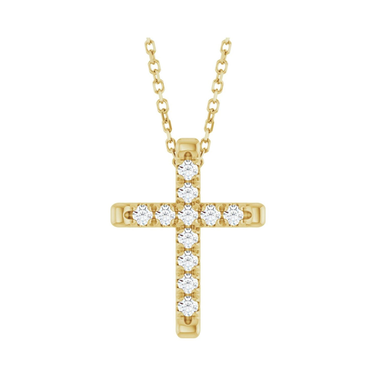 French-Set Cross Necklace · 1.9–3.5 ct — 14K Yellow Gold