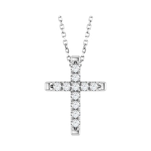 French-Set Cross Necklace · 1.9–3.5 ct — 14K White Gold