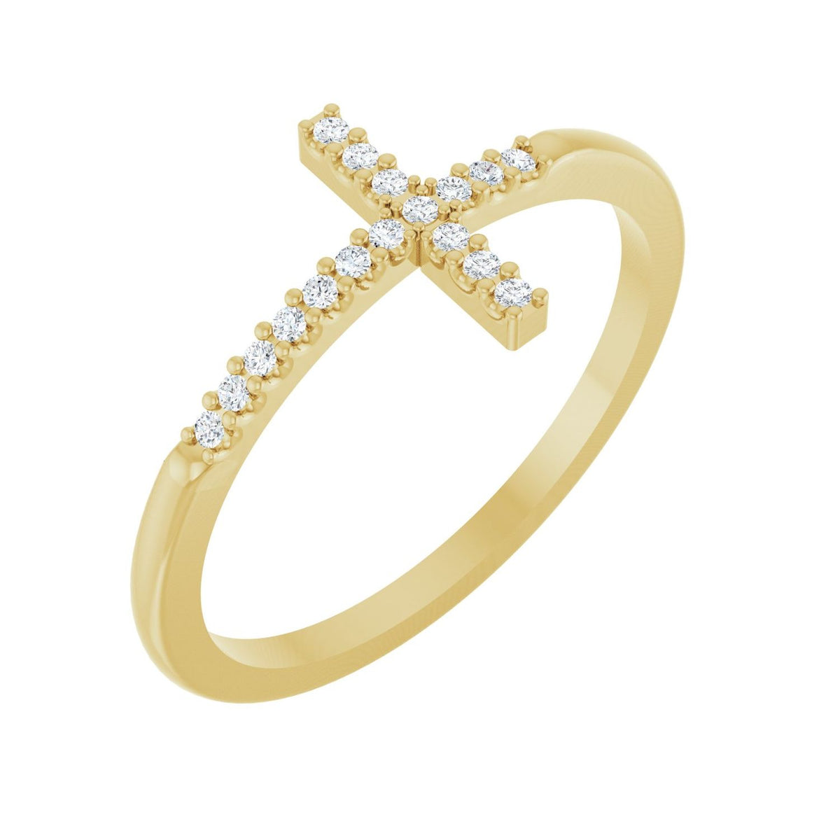 Sideways Cross Ring · 0.08 ct — 14K Yellow Gold