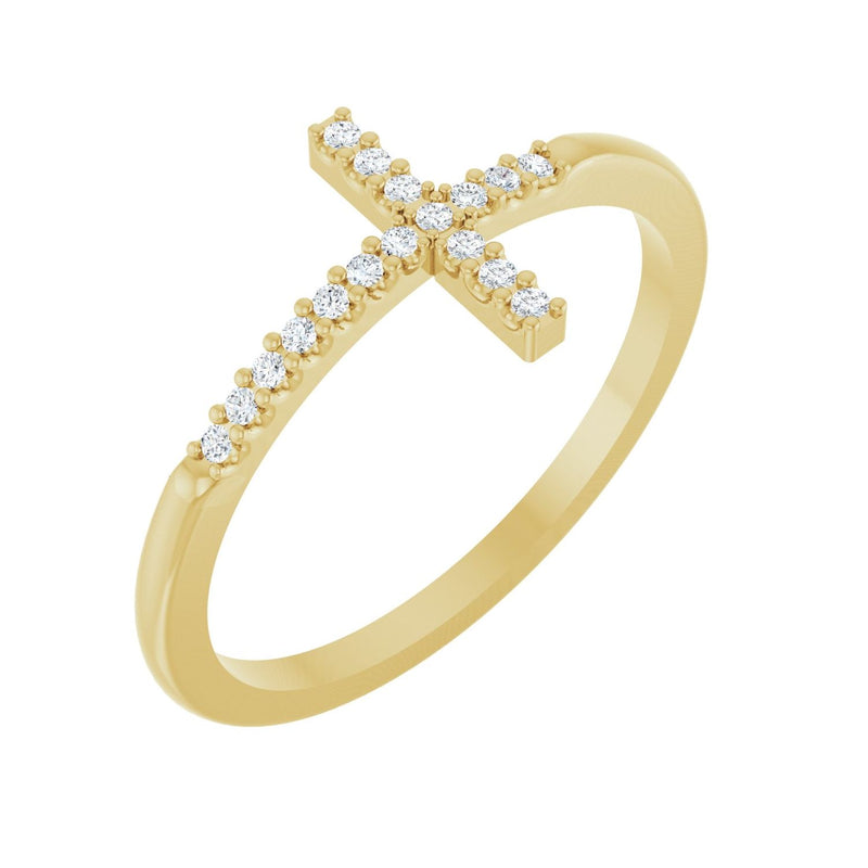 Sideways Cross Ring · 0.08 ct — 14K Yellow Gold