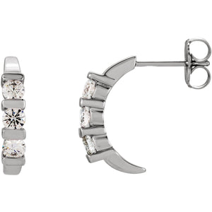 Three-Stone J-Hoop Earrings · 0.5–1.38 ct — 14K White Gold