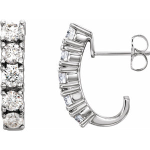 Accented J-Hoop Earrings · 1.5 ct — 14K White Gold