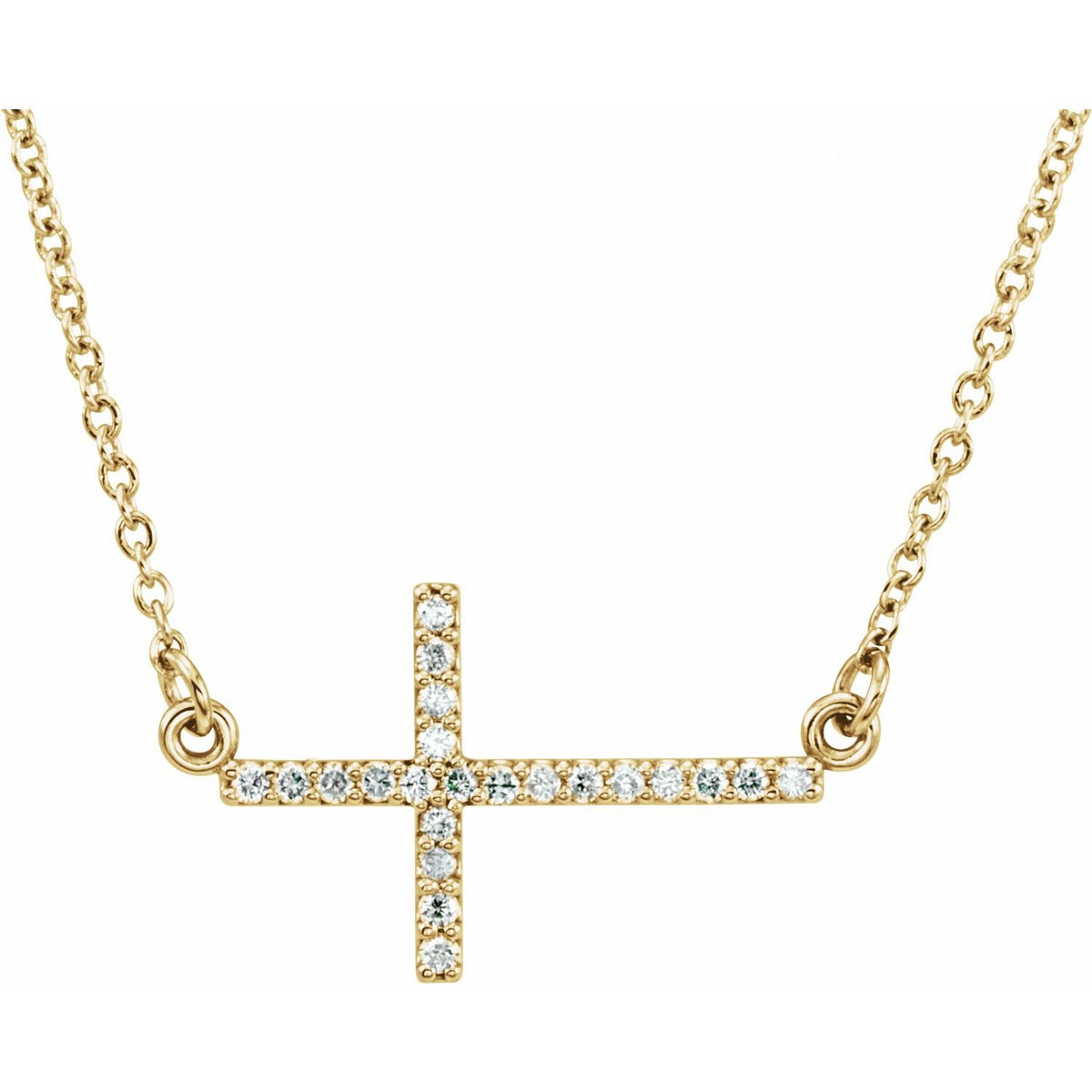 Sideways Cross Necklace · 0.1 ct — 14K Yellow Gold