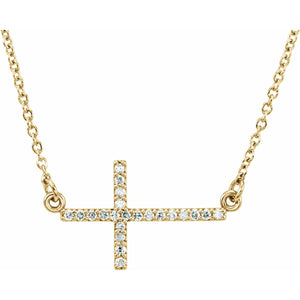 Sideways Cross Necklace · 0.1 ct — 14K Yellow Gold