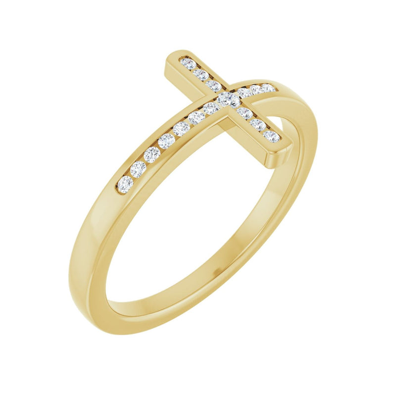 Sideways Cross Ring · 0.1 ct — 14K Yellow Gold