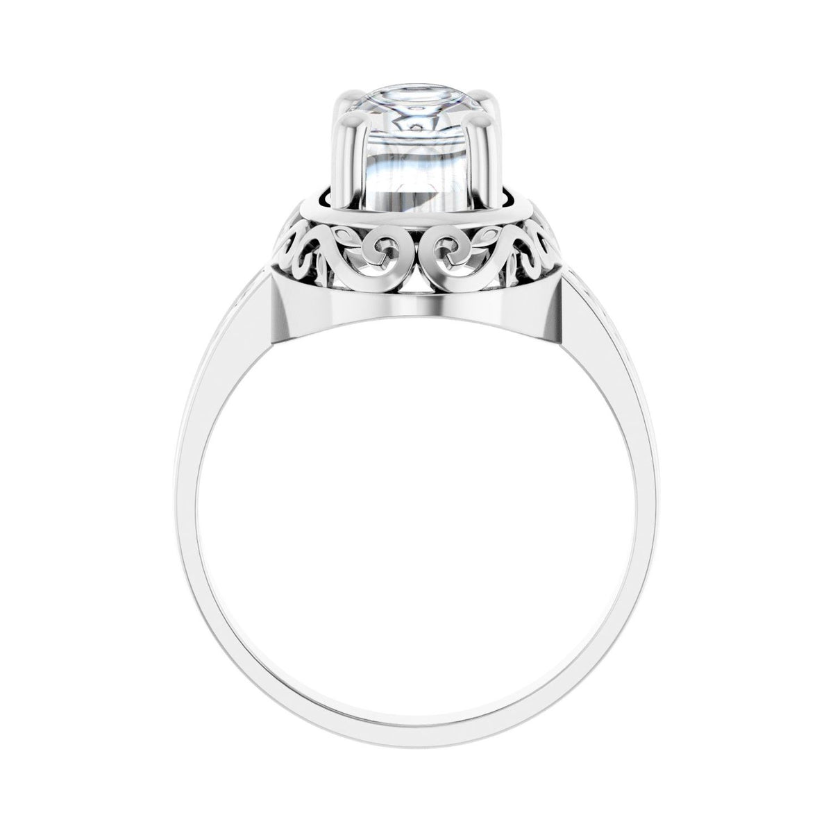Filigree Cabochon Ring · 0.75–2 ct — 18K White Gold, detail