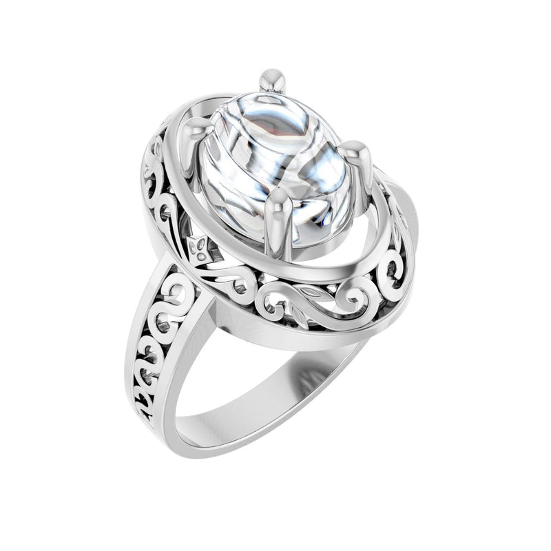 Filigree Cabochon Ring · 0.75–2 ct — 18K White Gold