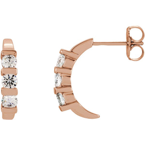 Three-Stone J-Hoop Earrings · 0.5–1.38 ct — 14K Rose Gold