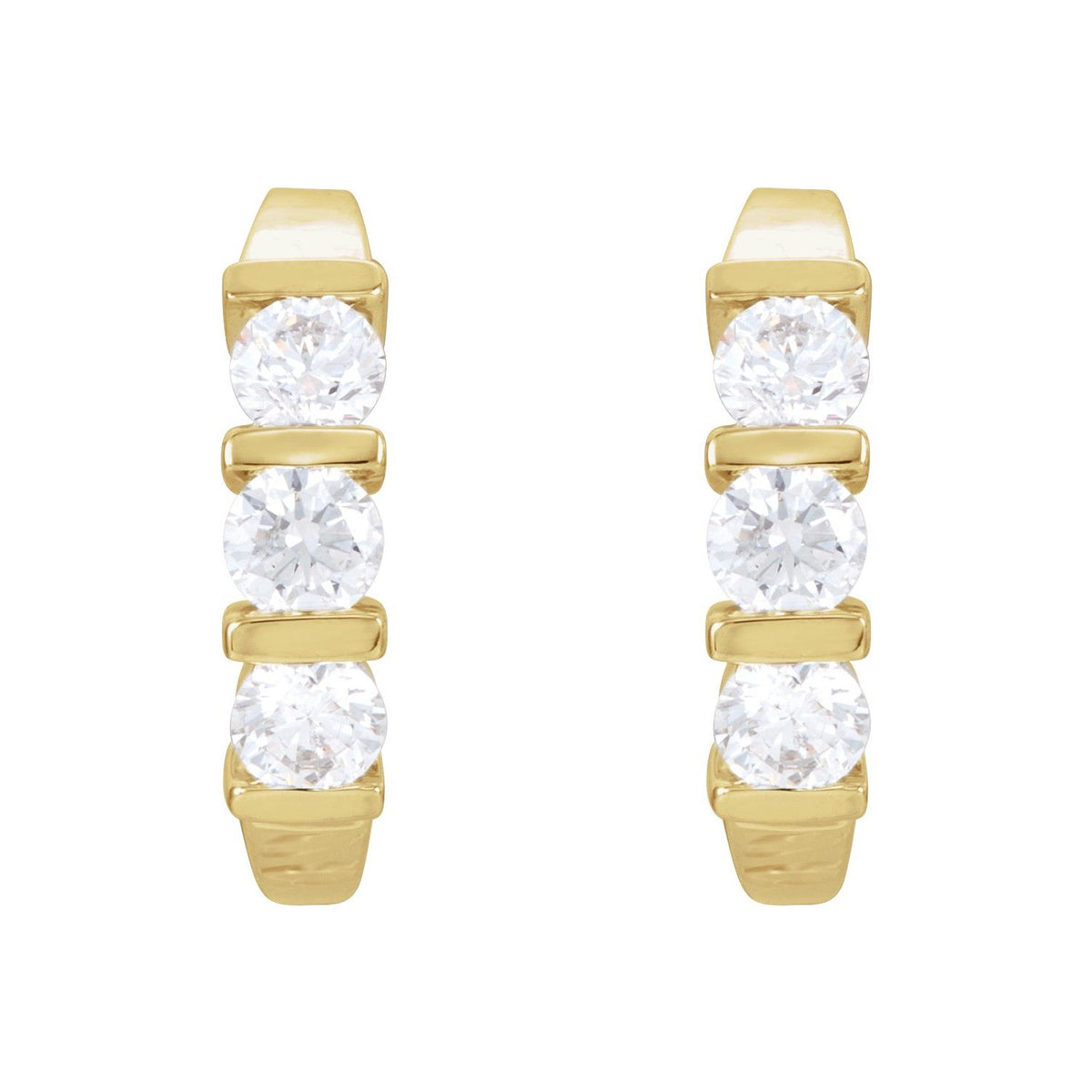 Three-Stone J-Hoop Earrings · 0.5–1.38 ct — 14K Yellow Gold view 2