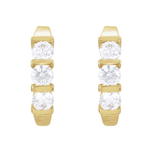 Three-Stone J-Hoop Earrings · 0.5–1.38 ct — 14K Yellow Gold view 2