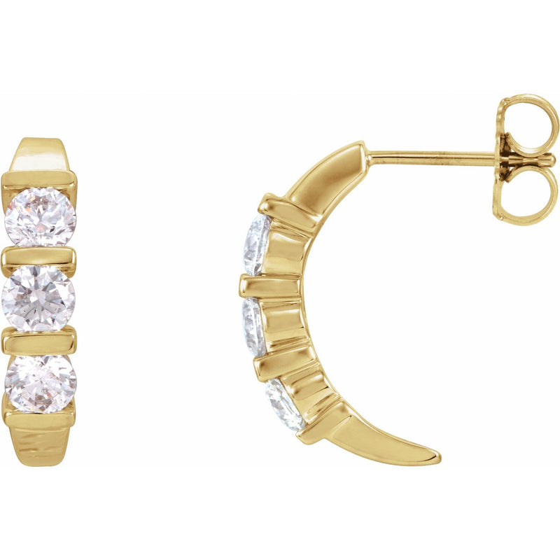 Three-Stone J-Hoop Earrings · 0.5–1.38 ct — 14K Yellow Gold