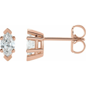 Marquise 6-Prong V-End Stud Earrings · 0.38–0.5 ct — 14K White Gold