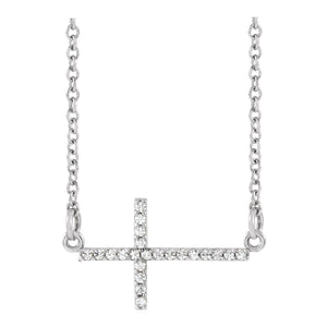 Sideways Cross Necklace · 0.1 ct — 14K White Gold