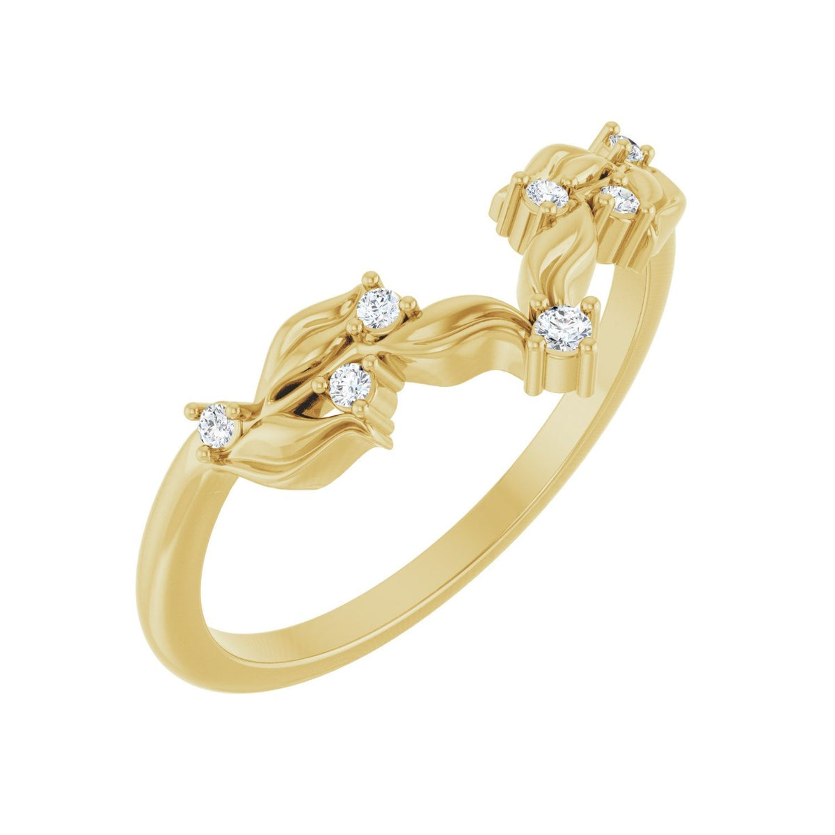 Floral Contour Band · 0.06 ct — 14K Yellow Gold
