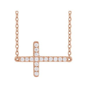 Lab-Grown Diamond Sideways Cross Necklace · 1.47 ct — 14K Rose Gold