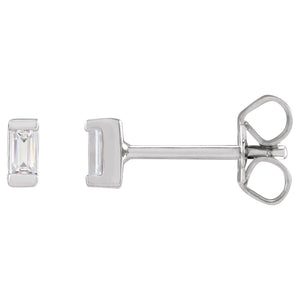 Straight Baguette Bezel-Set Stud Earrings · 0.08–0.38 ct — 14K White Gold