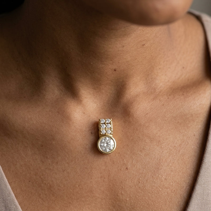 Worn: Accented Bezel-Set Pendant · 4.25–6.75 ct — AI-rendered styling image