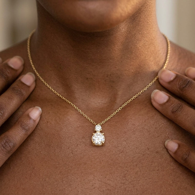 Worn: Accented Claw-Prong Necklace · 4.15–6.85 ct — AI-rendered styling image