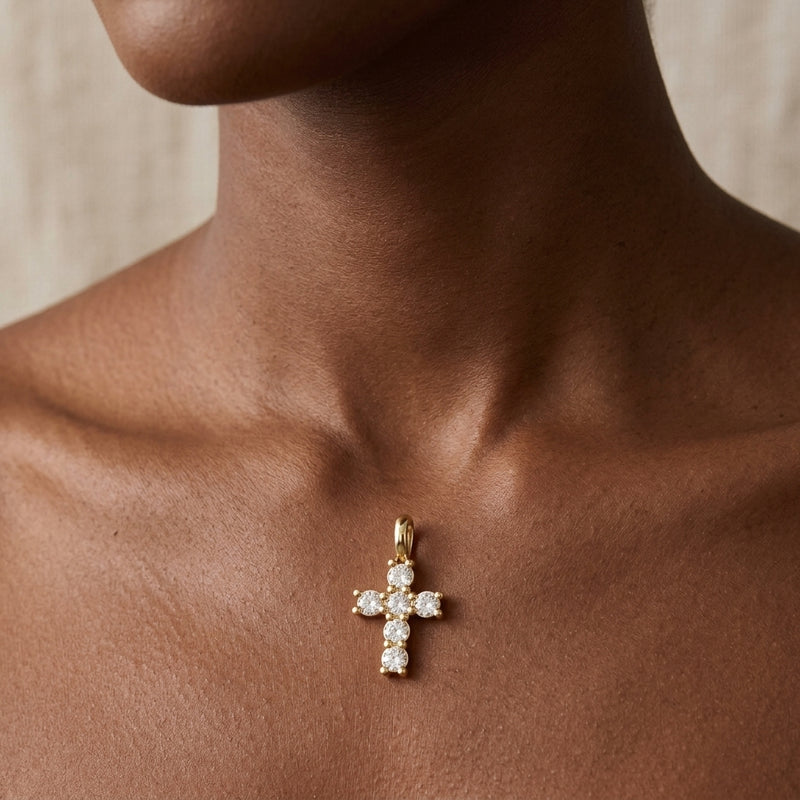 Worn: Accented Cross Pendant · 0.17–2 ct — AI-rendered styling image