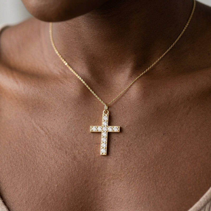Worn: Accented Cross Pendant · 2.33–2.5 ct — AI-rendered styling image